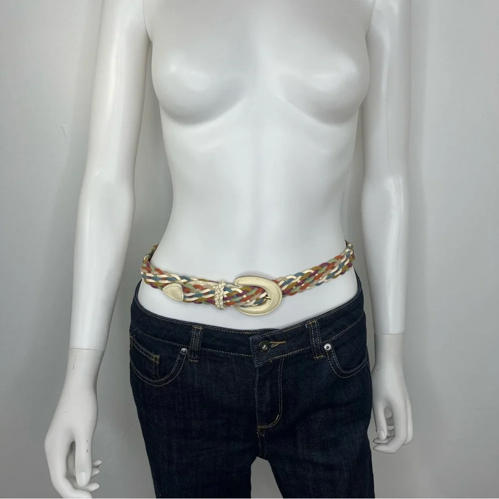 🔥 Vintage 90s Multicolor Braided Leather Belt 🔥